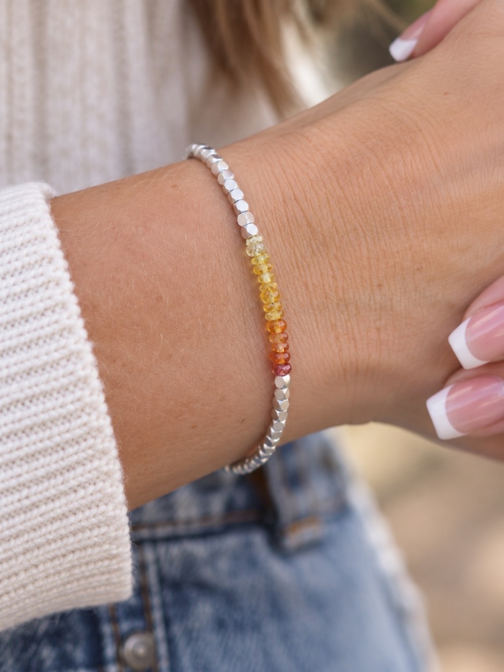 Handcrafted Bali Bead Natural Yellow Orange Sapphire Bracelet Sterling Silver